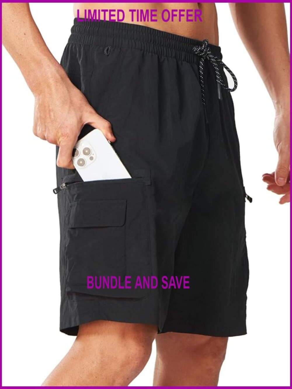 Men's Cargo Hiking Shorts 9" Lightweight Quick Dry Nylon Athletic